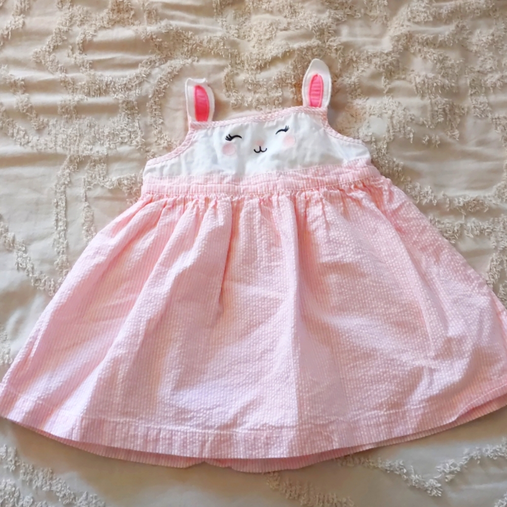 GYMBOREE Bunny Easter girls dress 18-24 months. Pink stripes bunny face .